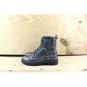 New Tintree Boots Womens 9 Metallic Silver Check Print Combat Shoes